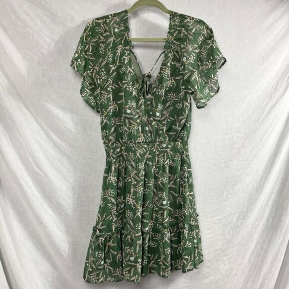 Lush Wrap Top Flutter Sleeve Midi Dres Womens S Sage Green Floral Tiered Ruffle - Picture 7 of 14